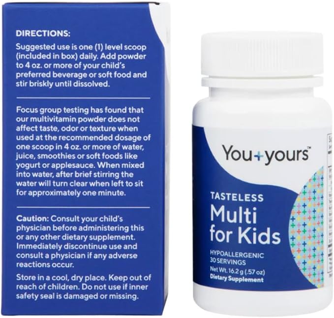 Tasteless Multivitamin Powder for Kids + Toddlers- No Sweeteners, Flavors, Colors or Preservatives. Add to Beverages or Food. Pure, Flavorless Children's Multivitamin Supplement.
