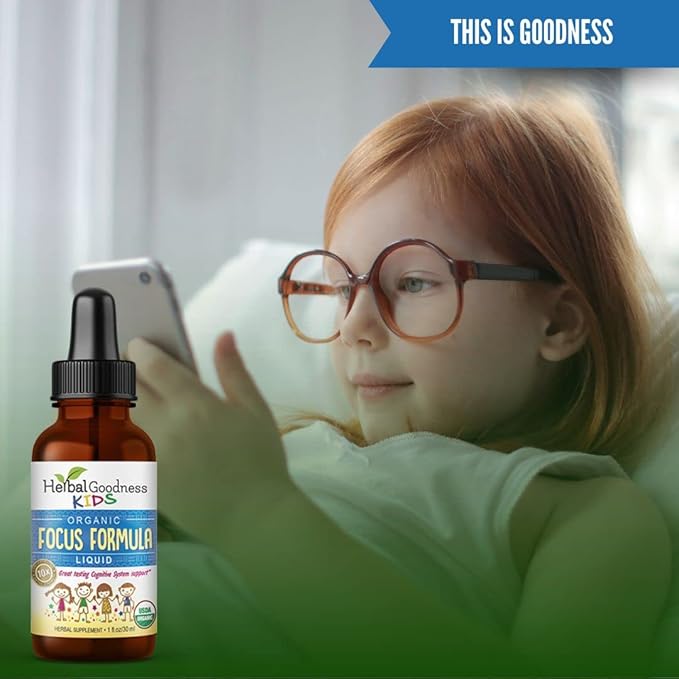 Kids Focus and Attention Supplements 1oz - Focus Supplements for Kids with Ashwagandha for Kids & Natural Moringa Extract for a Serene and Genius Mind - Non-GMO Focus Vitamins for Kids - Made in USA