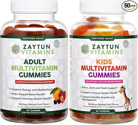Halal Kids and Adult Multivitamin Gummies, Complete Daily Nutritional Support for Family, Vegetarian, Supports Energy and Healthy Growth, Made in USA - Halal Vitamins