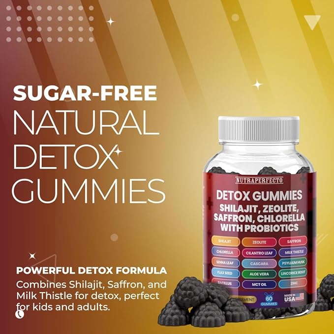 Sugar Free Zeolite Detox Gummies Shilajit Saffron Probiotics Chlorella Psyllium Husk Saffron Senna Leaf Magnesium Citrate Zinc Milk Thistle Heavy Metal Kids Adults Energy and Focus