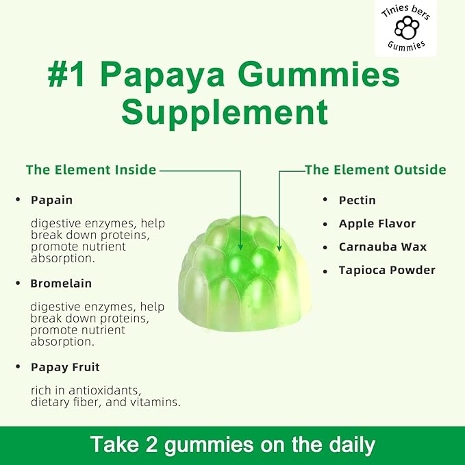 Tinies bers Papaya Enzyme Gummies and Magnesium Oxide Gummies, Digestive Health for Adults & Kids, Vegan, Sugar Free, Non-GMO, Pectin