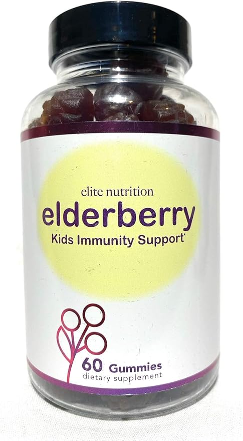 Kids Natural Elderberry Immunity Support Gummies with Vitamin C & Zinc, Gluten Free, Vegetarian, 60 Gummies