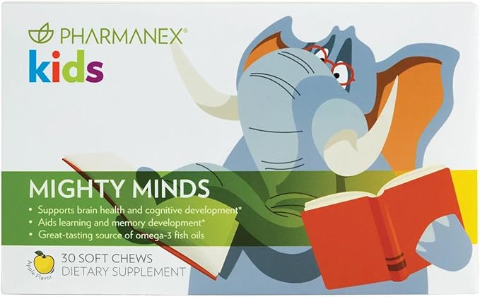 Nu Skin Pharmanex Kids Mighty Minds | 30 Soft Chews | Kids' Vitamins with Omega 3 Fish Oil, D3, EPA & DHA | Supports Mental Focus & Memory | Sugar Free w/Xylitol & Choline | Children's Vitamins