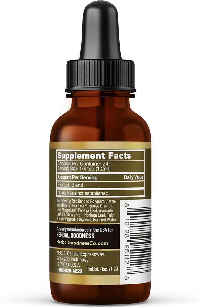 Herbal Goodness Immune Support Liquid 1oz – Natural Herbal Supplement for Immune & Gut Health, Liquid Vitamins for Adults & Kids, with Echinacea, Astragalus, and Graviola – 1 Bottle
