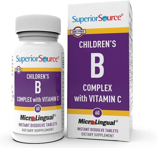 Superior Source Children?s B Complex with Vitamin C - Multivitamin for Heart Health Support - Folic Acid Supplement for Kids - Immune Support Formula with Vitamin C - 60 Instant Dissolve Tablets