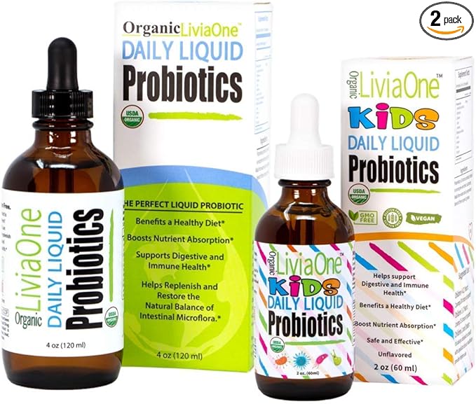Daily Liquid Probiotics for Kids and Daily Liquid Probiotics for Adults Bundle, 6 Fl Oz (Pack of 2)