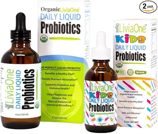 Daily Liquid Probiotics for Kids and Daily Liquid Probiotics for Adults Bundle, 6 Fl Oz (Pack of 2)