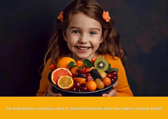 Kids Daily Immune Gummies with Elderberry, Vitamin C, Zinc, Immune Support, Skin Health, Antioxidant Support, for Kids, Elderberry Flavor, 60 Gummies