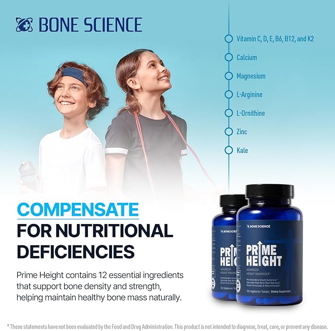 Prime Height Bone & Joint Health – Daily Nutritional Support for Kids, Teens & Adults – 120 Tablets