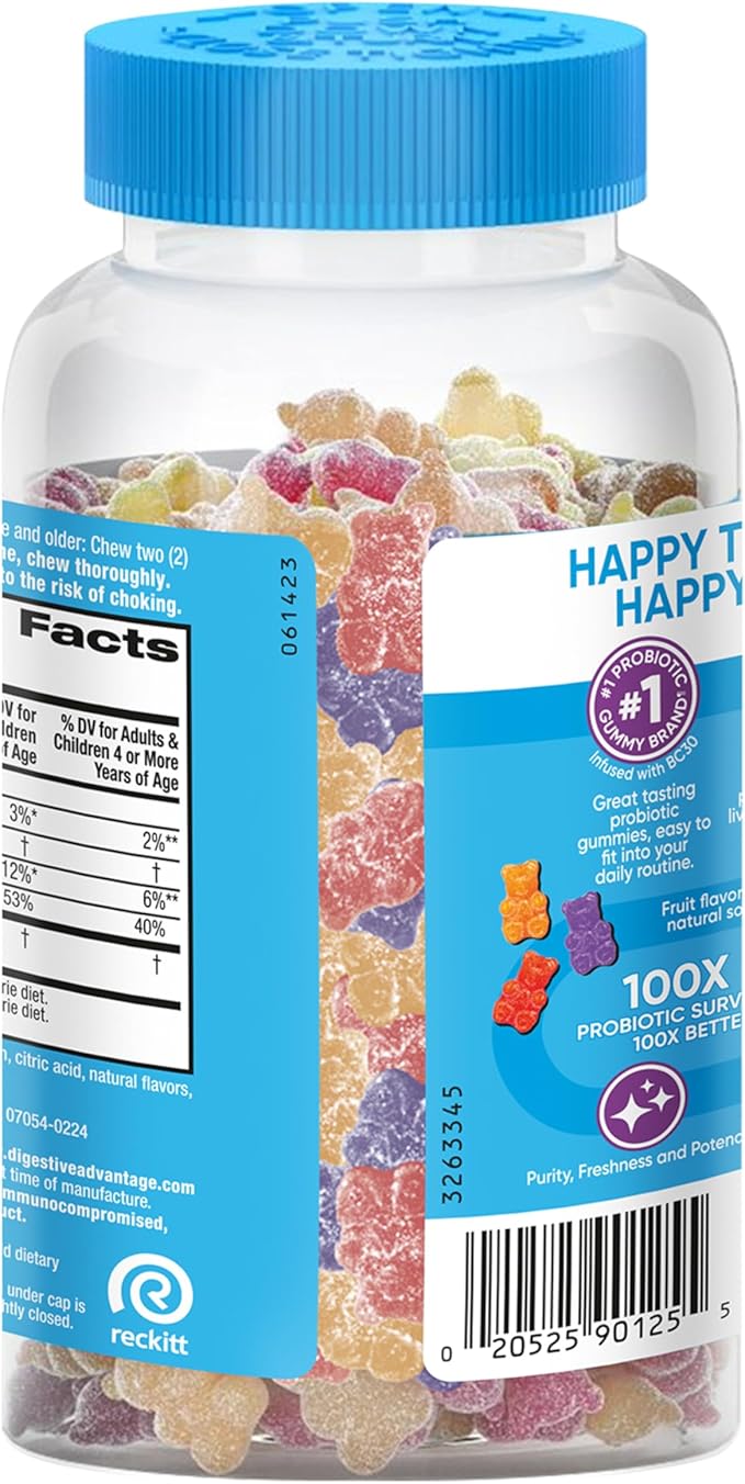 Digestive Advantage Daily Probiotic Gummy for Kids, Multi, Natural Fruit Flavours, 80.0 Count