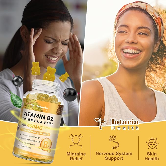 Vitamin B2 Gummies, Sugar Free Riboflavin 400mg Supplement for Adults & Kids with Magnesium Glycinate, COQ10 & Elderberry, Skin & Nervous System Support, Non-GMO, 60 Gummies