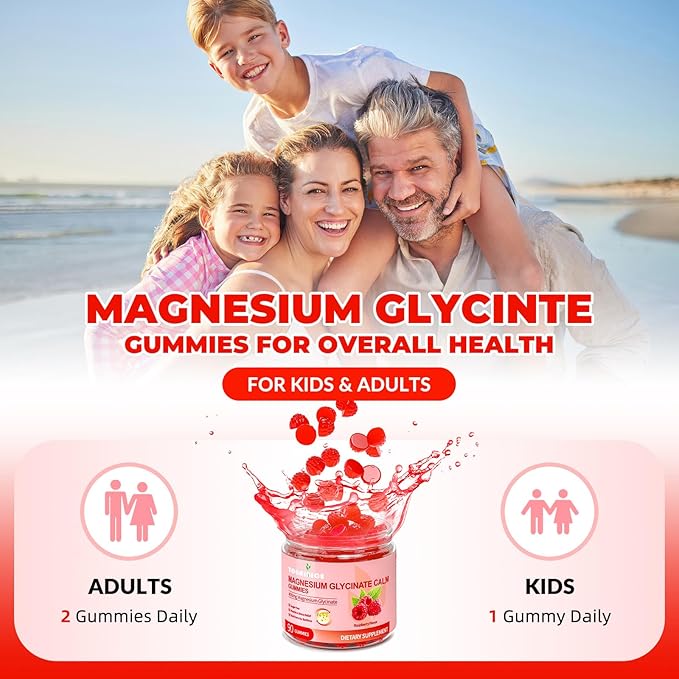 Magnesium Glycinate Gummies 400mg for Adult & Kids，90 Ct Sugar Free Magnesium Gummies with Potassium Magnesium Supplement for Women & Men，Sleep Msucle & Engergy Support，Raspberry Flavor