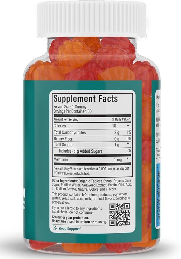 Melatonin Gummies for Kids - 1mg Chewable Melatonin Gummy - Restful Nighttime Support Supplement - Children and Adult Melatonin Gummies 1mg, 60 Count (60 Count, Gummies)