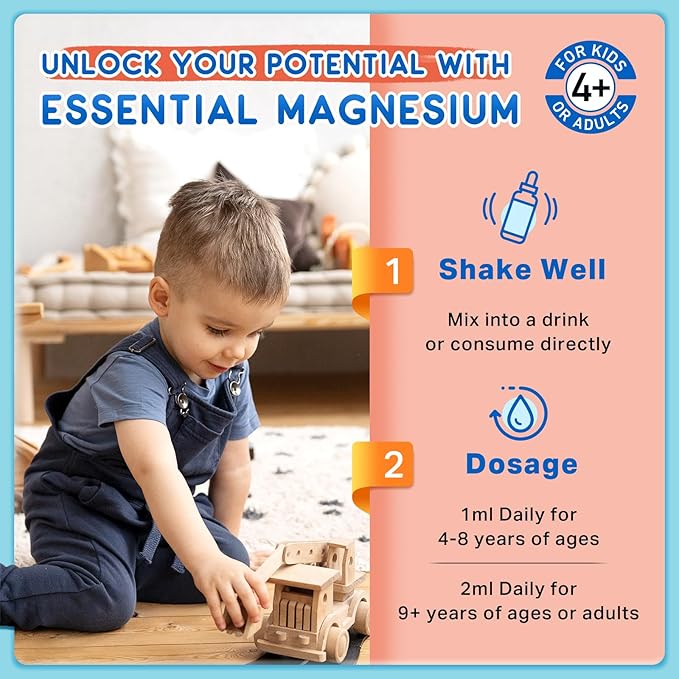 Magnesium Glycinate Liquid for Kids, Kids Magnesium Drops with L-Theanine, Calcium, Zinc, Vitamin D3 K2 for Sleep, Calm, Mood, Relaxation, Focus, Brain, Bones, Strawberry Flavor 2 Fl Oz