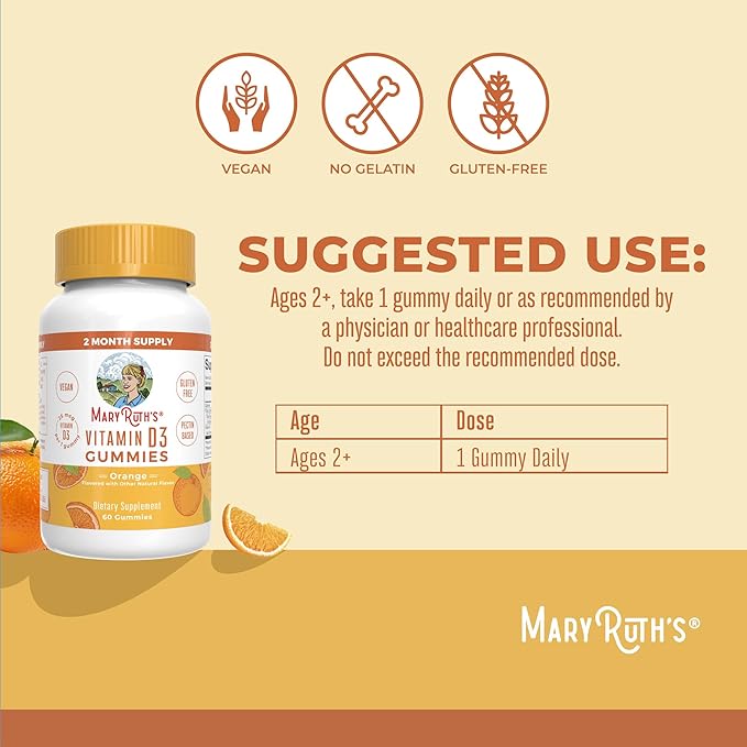 Vitamin D3 Gummies | 2 Month Supply | Adults & Kids Vitamin D Gummies | Immune Support Supplement | Vitamin D3 1000IU for Bone Health & Muscle Function | Vegan | Non-GMO | Gluten Free | 60 Count