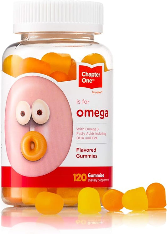 Chapter One Omega Gummies, Great Tasting Chewable Omega 3 Gummies for Kids, Certified Kosher (120 Flavored Gummies)