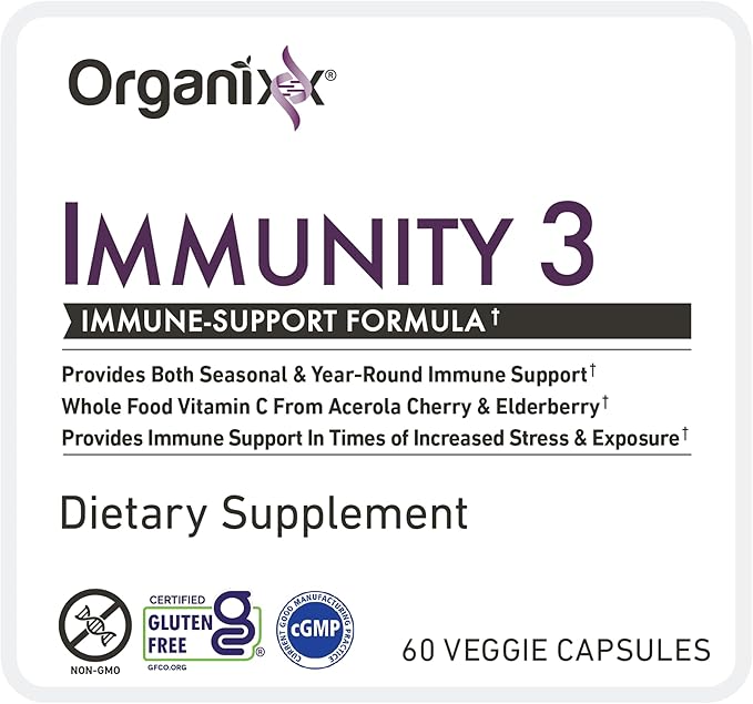 Organixx Immunity 3 Immune Support Supplement – Vitamin C, Zinc, Elderberry – Whole Food Immune Defense for Adults & Kids, Greater Absorption, Non GMO, 60 Capsules