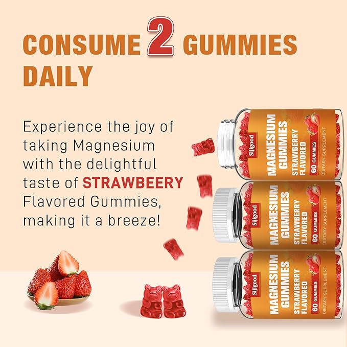 2 Pack High Absorption Magnesium Glycinate Gummies, Magnesium Gummies for Women, Men and Kids, Promotes Healthy Relaxation, zzZ, Muscle, Bone & Energy