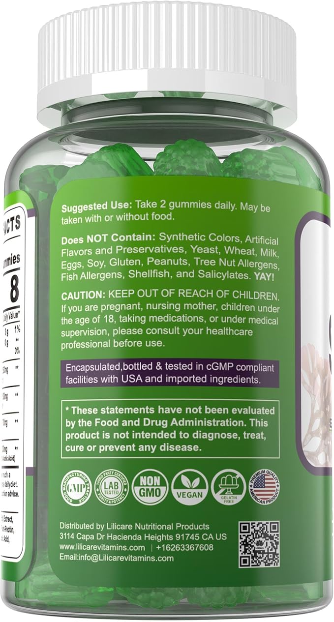 Sea Moss Gummies - Irish Sea Moss Gummies for Adults & Kids - Advanced Superfood Seamoss Supplement with Organic Bladderwrack & Burdock Root Extract，ACV for Daily Immune, Gut Cleanse, Vegan, 60 Counts