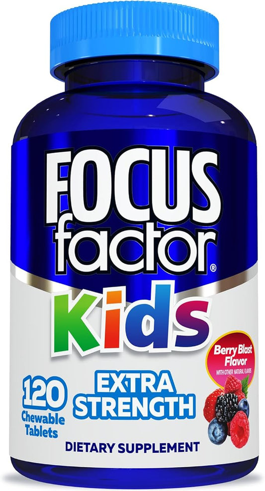 Focus Factor Kids Extra Strength Daily Chewable for Brain Health Support, 120 Count – Vitamins - Quality Formula – Gluten & Dairy Free Supplements for Children – No Artificial Sweetener