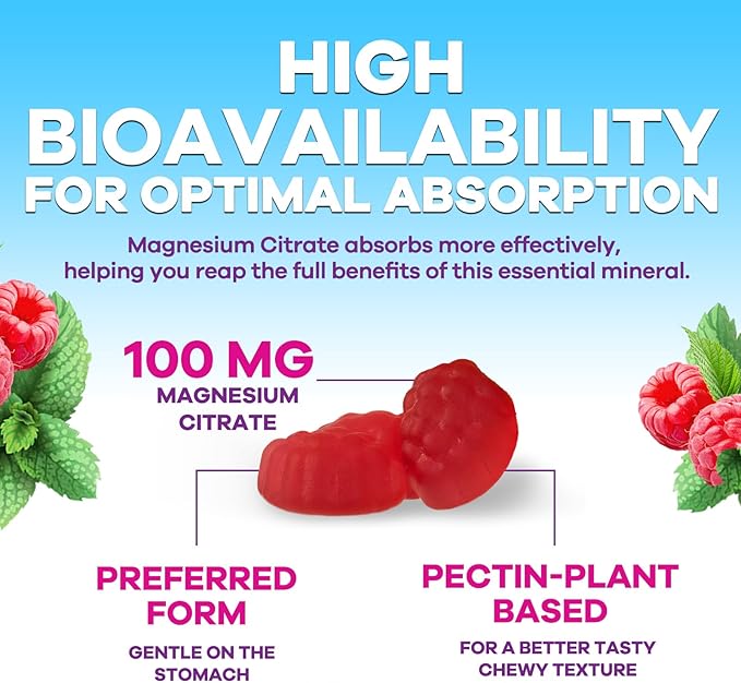 Magnesium Gummies Supplement - High Absorption Magnesium Citrate Supplement for Adults & Kids - Nature's Calm Magnesio Gummy Dietary Supplements for Bone, Muscle Health, Heart Support - 60 Gummies
