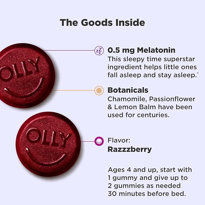 OLLY Sleep & Kids Sleep Gummies, Melatonin, L-Theanine & Botanicals, Adult 70 Count & Child 50 Count