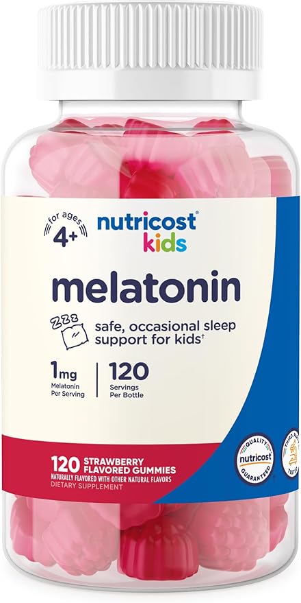 Nutricost Kids Melatonin Gummies 1mg, 120 Gummies, Strawberry Flavored