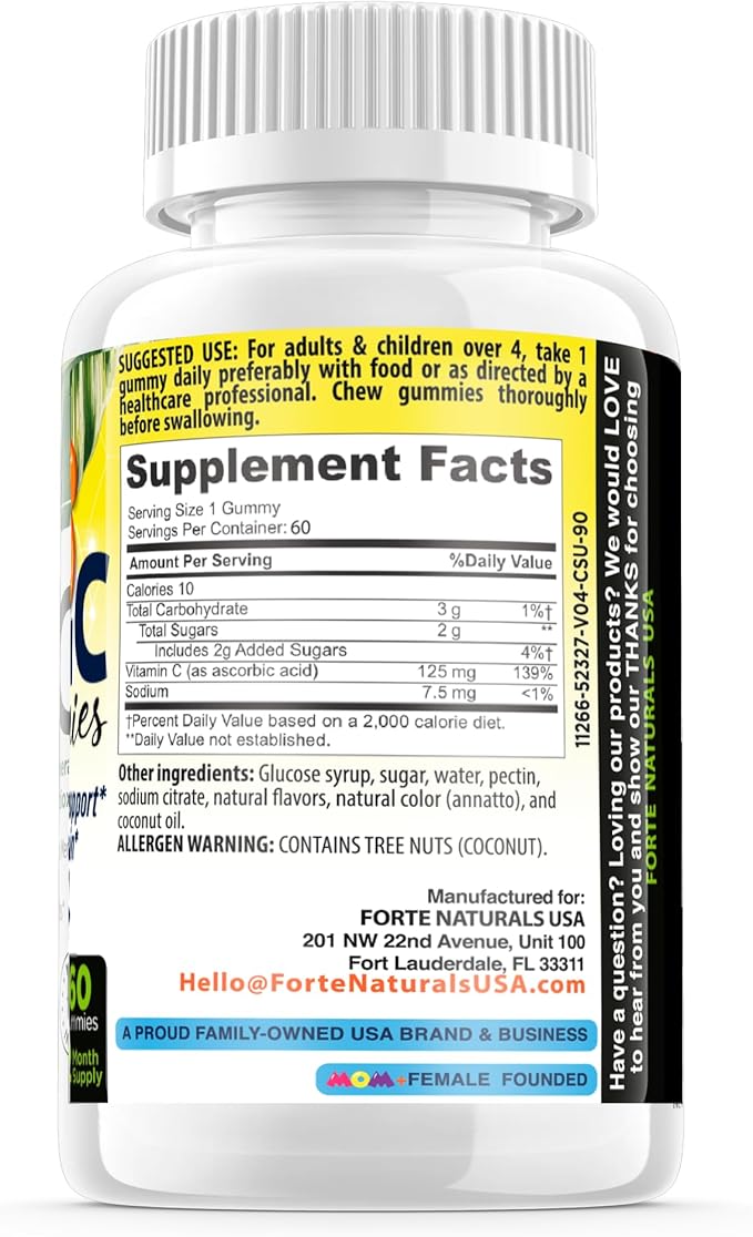 Kids Vitamin C Gummies Chewable for Immune Defense Children’s Daily Gummy Gluten Free Supplement Vitamins for Kids Made in USA