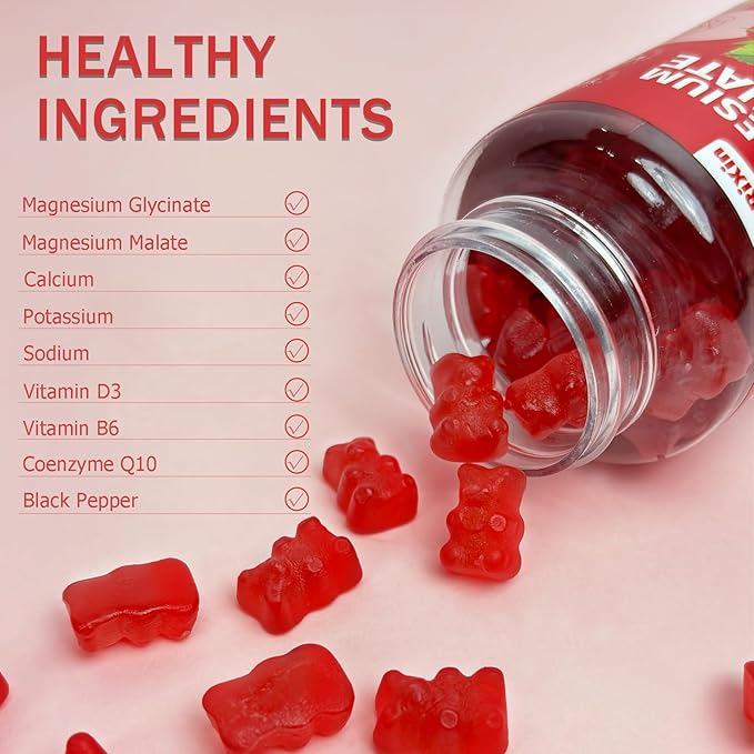 Magnesium Glycinate Gummies - Sugar Free Magnesium Supplements for Adults and Kids, High Absorption with Magnesium Malate Gelatin Free 60 Count (Pack of 1)