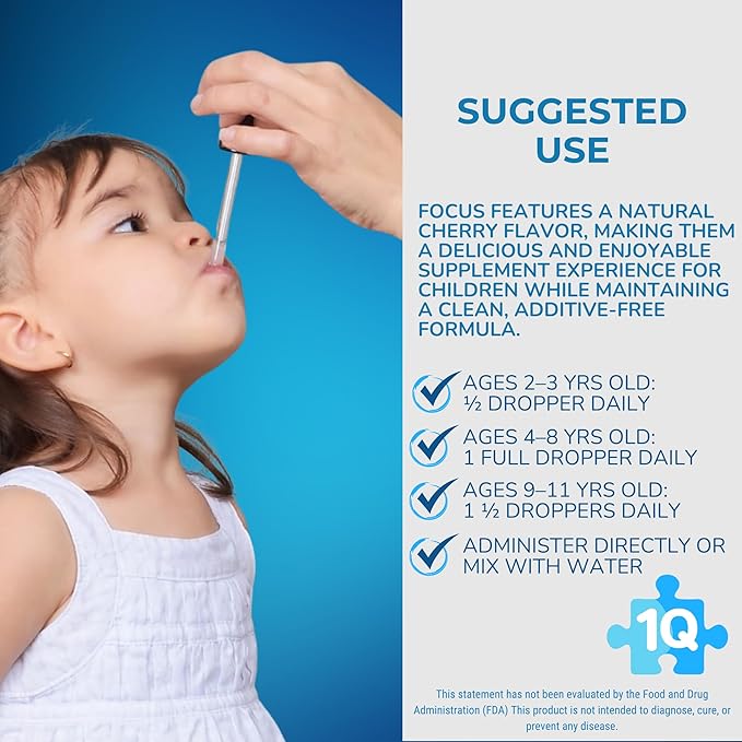 Focus Kids Enhances Clarity Liquid Drops | Acetyl L-Carnitine, Vitamin B1,B6,B12 & Folate | Sugar-Free, Vegan, Gluten-Free, Non-GMO | Cognitive & Attention Support | Advance Absorption | 2 Fl Oz