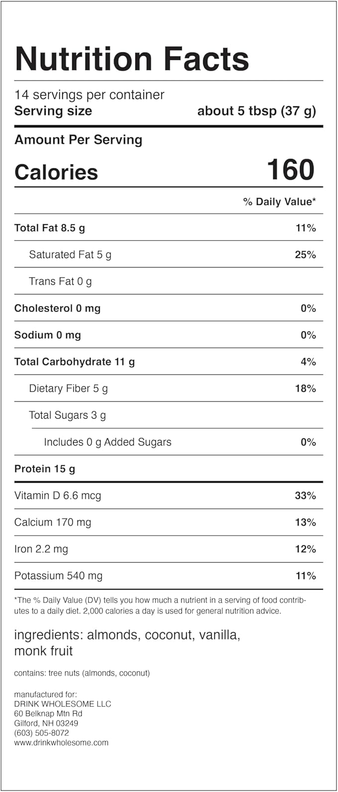 drink wholesome Vegan Unflavored Almond Protein Powder | for Sensitive Stomachs | Gut Friendly | Dairy Free | No Artificial Sweeteners or Stevia | Low Sodium, Paleo & Plant Based | for Kids & Seniors