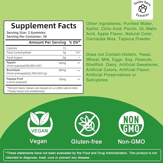Tinies bers Papaya Enzyme Gummies and Magnesium Oxide Gummies, Digestive Health for Adults & Kids, Vegan, Sugar Free, Non-GMO, Pectin