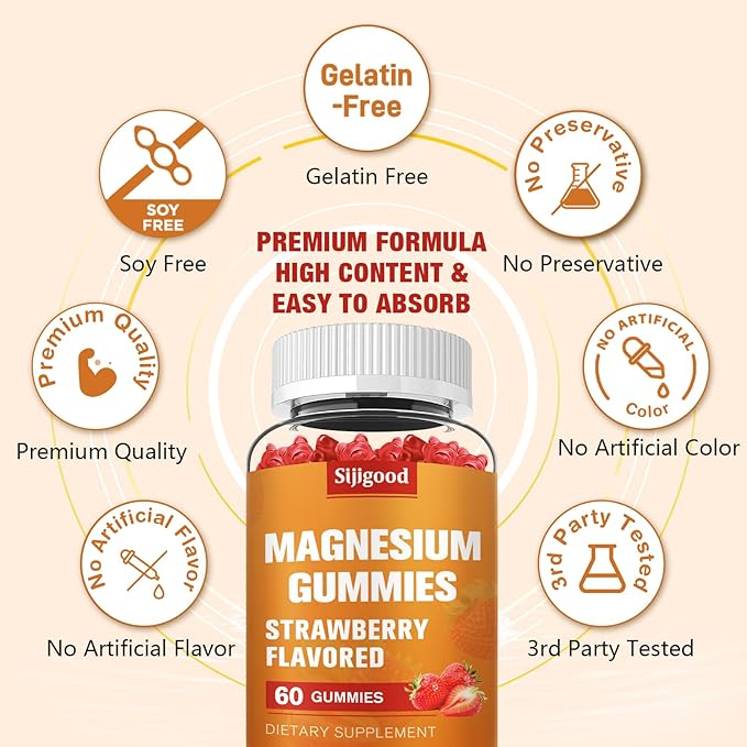 2 Pack High Absorption Magnesium Glycinate Gummies, Magnesium Gummies for Women, Men and Kids, Promotes Healthy Relaxation, zzZ, Muscle, Bone & Energy