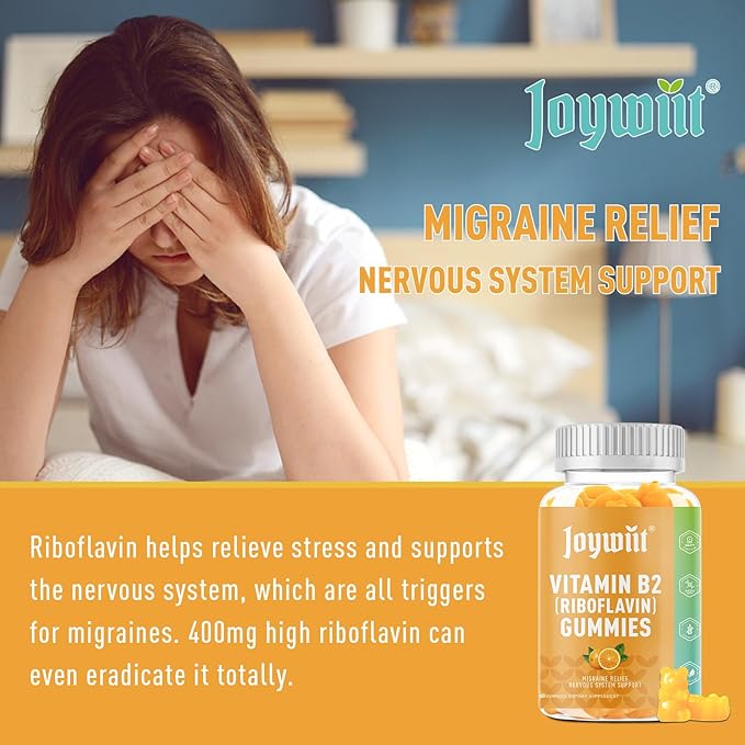Vitamin B2 Gummies | Riboflavin 400mg | b2 Vitamin 400mg Chewable for Adults and Kids, Migraine Relief & Energy and Nervous System Support, Non GMO, Vegan - 120 Counts