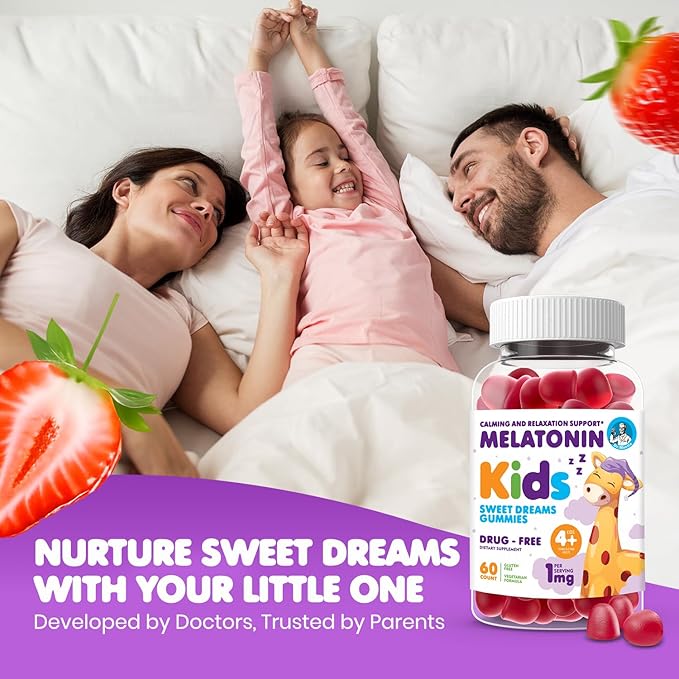 DR. MORITZ Melatonin Gummies for Kids and Adults - Chewable 1mg Kids Melatonin Gummy - Strawberry Flavor - Sleep Support - Gluten-Free and Vegetarian (120 Count)