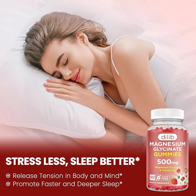 Magnesium Glycinate Gummies 500mg - Magnesium Supplement with Vitamin B6 for Adults & Magnesium for Kids - Calm Magnesium for Sleep, Mood, Muscle Support - Strawberry Flavor, 60 Gummies