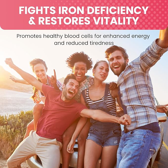 Liquid Iron Supplement for Women, Men & Kids, Liquid Iron Drops with Folate, Vitamin C, B6, B12 for Anemia, Red Blood Cell, Energy Support, Strawberry Flavor, 2 Fl Oz