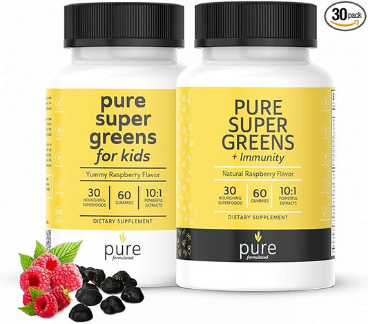 Super Greens Multivitamin Gummies for Kids and Adults - Immune Support and Digestive Supplements - Vitamin A, B, C, E, K - Vegan Chewables with 30 Superfoods (2 Bottles, 60 Count Each)