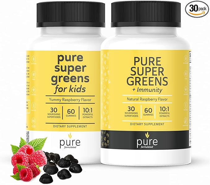 Super Greens Multivitamin Gummies for Kids and Adults - Immune Support and Digestive Supplements - Vitamin A, B, C, E, K - Vegan Chewables with 30 Superfoods (2 Bottles, 60 Count Each)