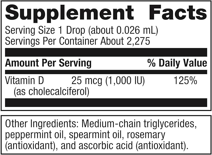 Metagenics Vitamin D3 Liquid - 2 fl oz - Liquid Vitamin D3 - Bone Health & Immune Support* - Suitable for Kids - 2,275 Servings