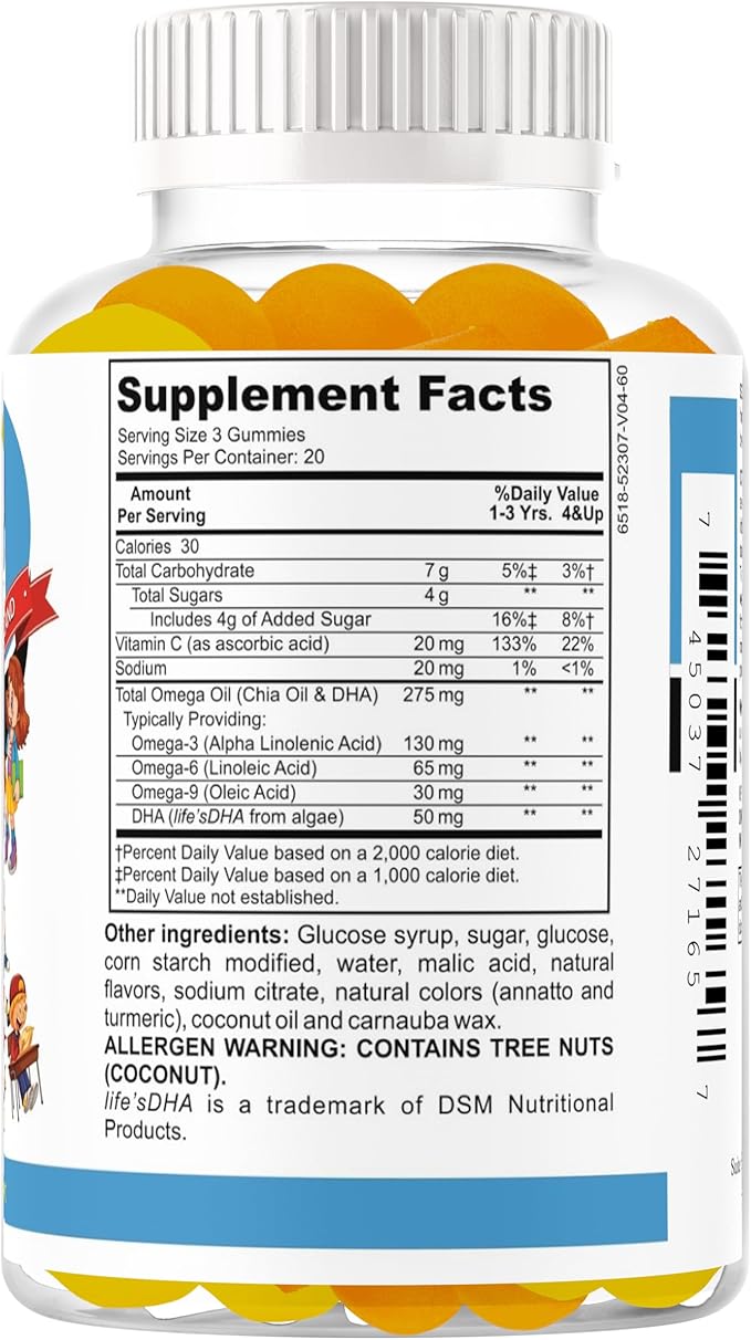 Omega Gummies Brain Supplements for Memory and Focus Support Brain Health Omega 3 EPA DHA for Kids and Teens Brain Memory and Cognitive Support 60 ct