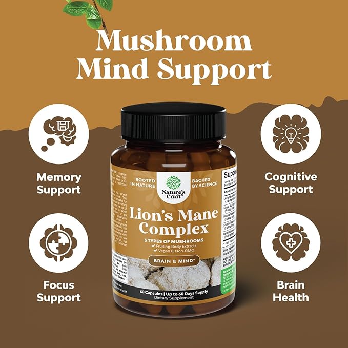 Bundle of Relaxing Calm Magnesium Gummies for Kids for Nerve Bone and Advanced Lion's Mane Mushroom Supplement - Brain Booster Nootropic Supplement