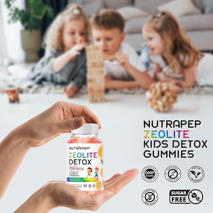 Zeolite Detox Gummies for Kids - Total Body Cleanse Micronized Chewables Supplement with Chlorella - Cleanse Out Toxins - Orange Flavor Vegan Non-GMO Gluten-Free