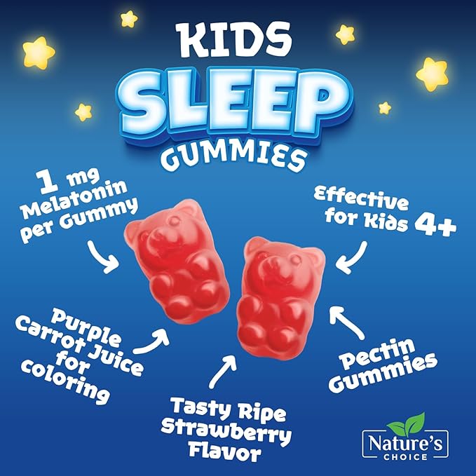 Kids Melatonin Gummy 1mg, Sleep Gummies for Children Ages 4 and Up, Non-Habit Forming Sleep Supplements, Chewable Supplement for Restful Sleep Support, Natural Berry-Flavored - 60 Gummies