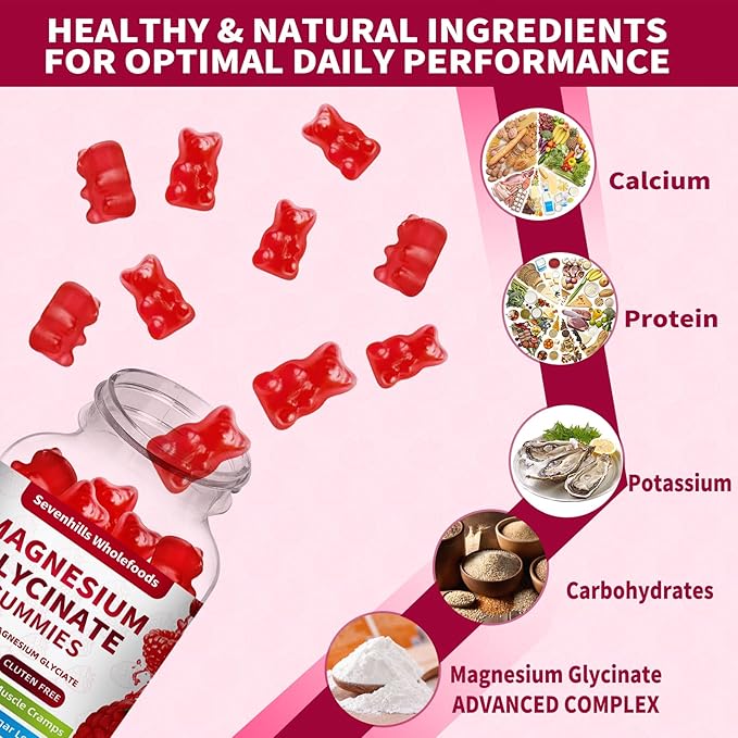 Magnesium Glycinate Gummies 1000mg - Sugar Free Magnesium Potassium Supplement for Relaxation, Calm, Stress Relief, and Sleep Support for Adults & Kids - 60 Raspberry Gummies
