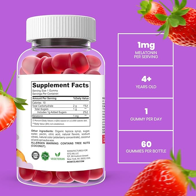 DR. MORITZ Melatonin Gummies for Kids and Adults - Chewable 1mg Kids Melatonin Gummy - Strawberry Flavor - Sleep Support - Gluten-Free and Vegetarian (120 Count)
