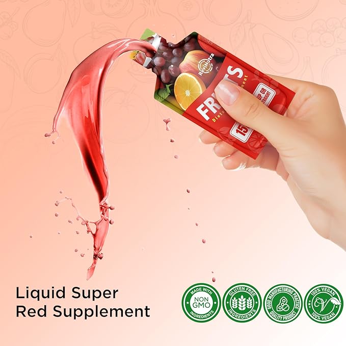 Super Fruit Liquid Juice - 30 Pouches Superfoods Fruits Supplement for Women, Men and Kids - Support Energy, Immunity, Digestion & Metabolism - Vegan, 30 Day Supply