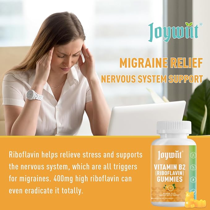 Vitamin B2 Gummies | Riboflavin 400mg | b2 Vitamin 400mg Chewable for Adults and Kids, Migraine Relief & Energy and Nervous System Support, Non GMO, Vegan - 60 Counts