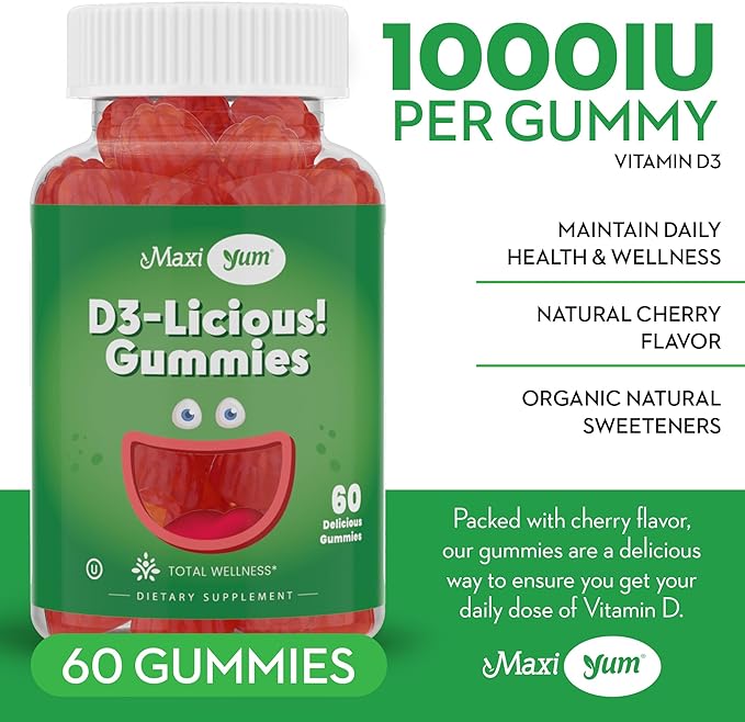 Maxi Health Kosher Vitamin D Gummies 1000 IU (25 mcg) - Vegan, Gluten-Free - Supports Bone, Teeth, Immune Health - for Adults & Kids - Promotes Calcium Absorption - Kosher Gummies for Women & Men