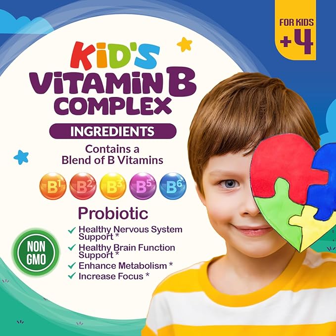 Autistic UpBeat: Kid's Vitamin B Complex | Kid-Friendly Drops | Unlfavored | B1, B2, B3, B6, B7, B9 & Methyl B12 | Brain Function, Focus, Metabolism | Kids B Complex Liquid Drops Supplement